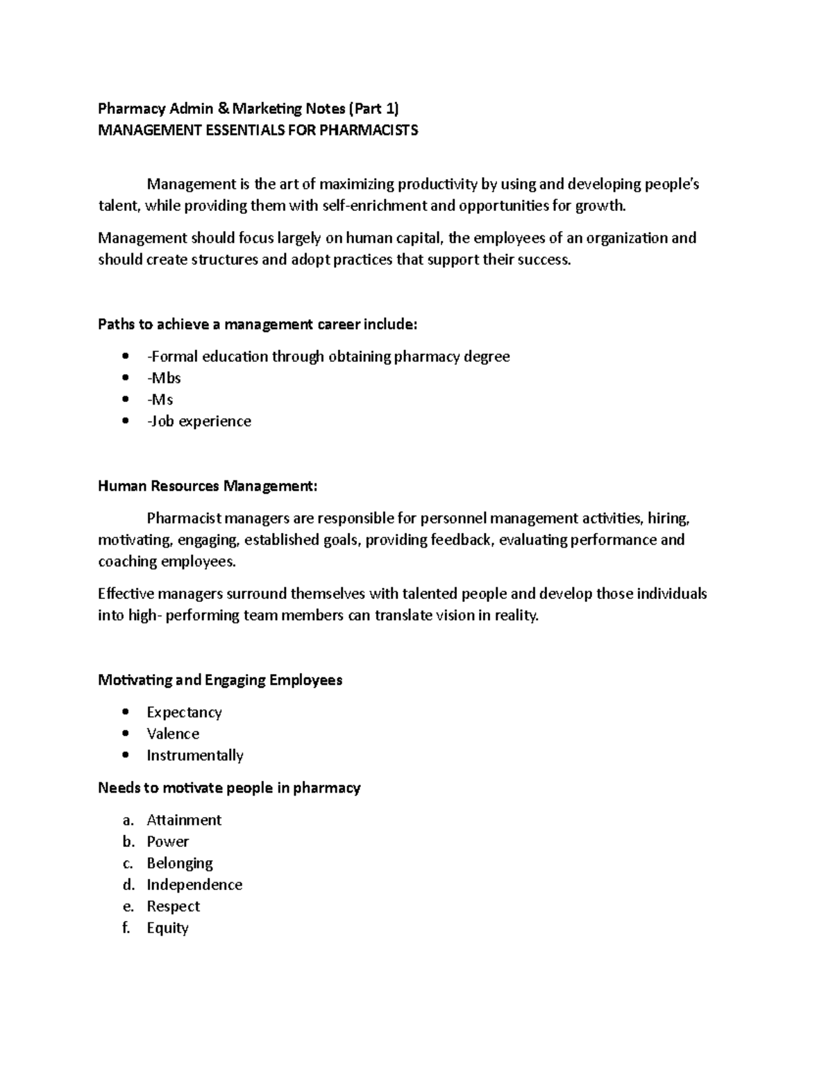 Pharmacy Admin & Marketing Notes (Part 1) - Principles of Pharmacy ...