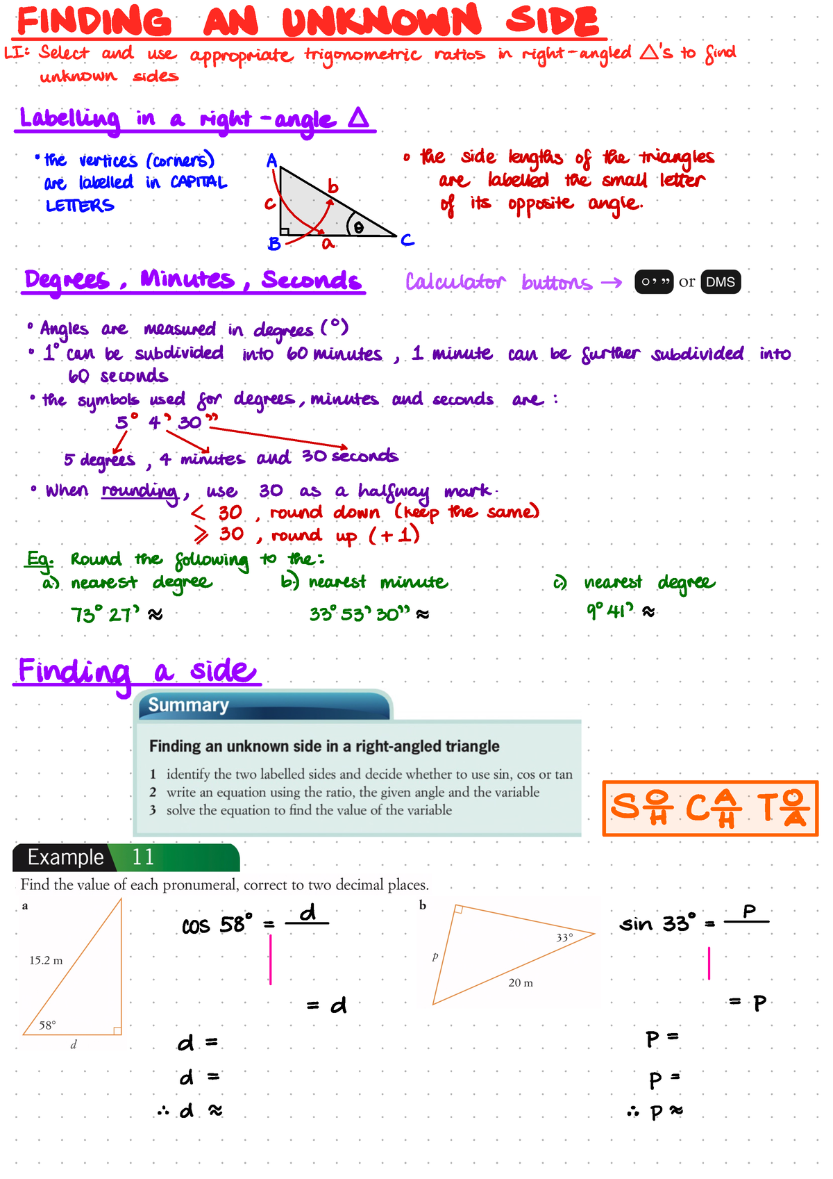 Finding Angle And Side Trig Finding An Unknown Side Li Select And Use Appropriate 9188