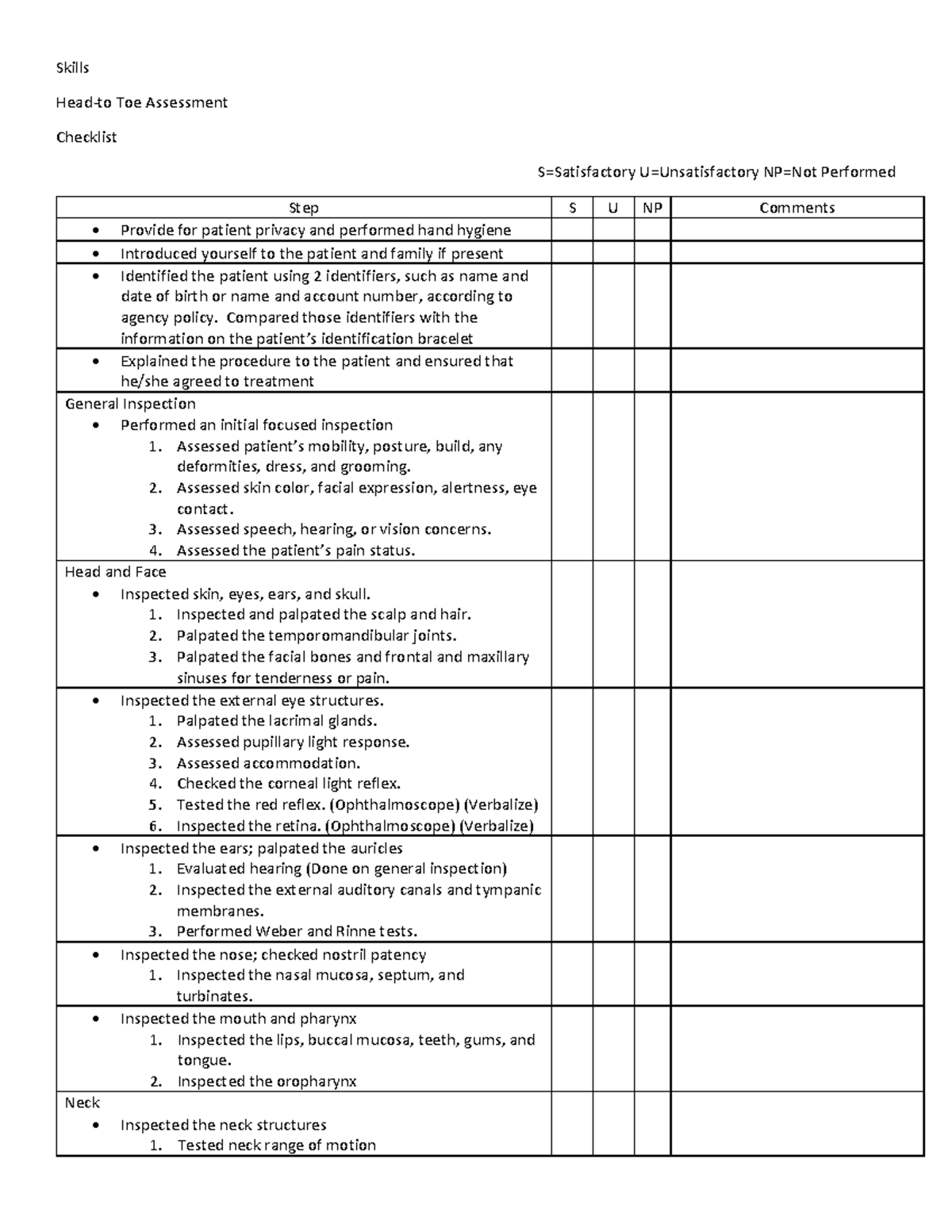 Head to Toe Assessment (update) - Skills Head-to Toe Assessment ...