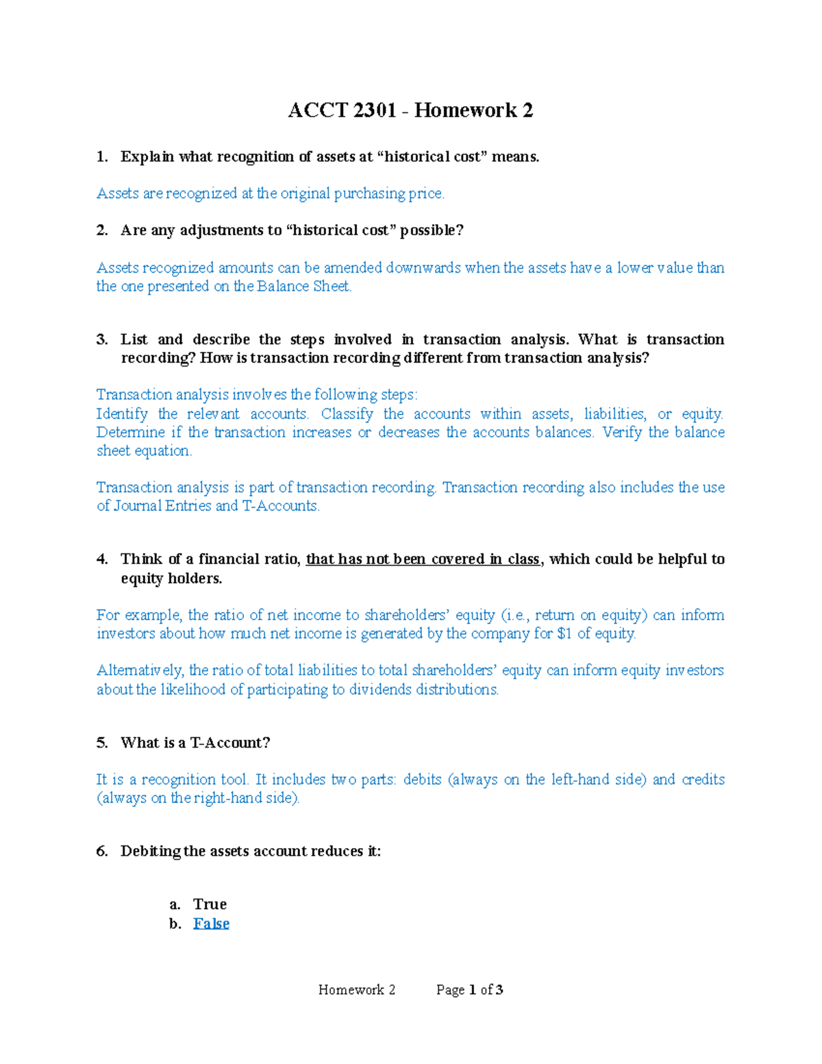 accounting 2301 chapter 1 homework