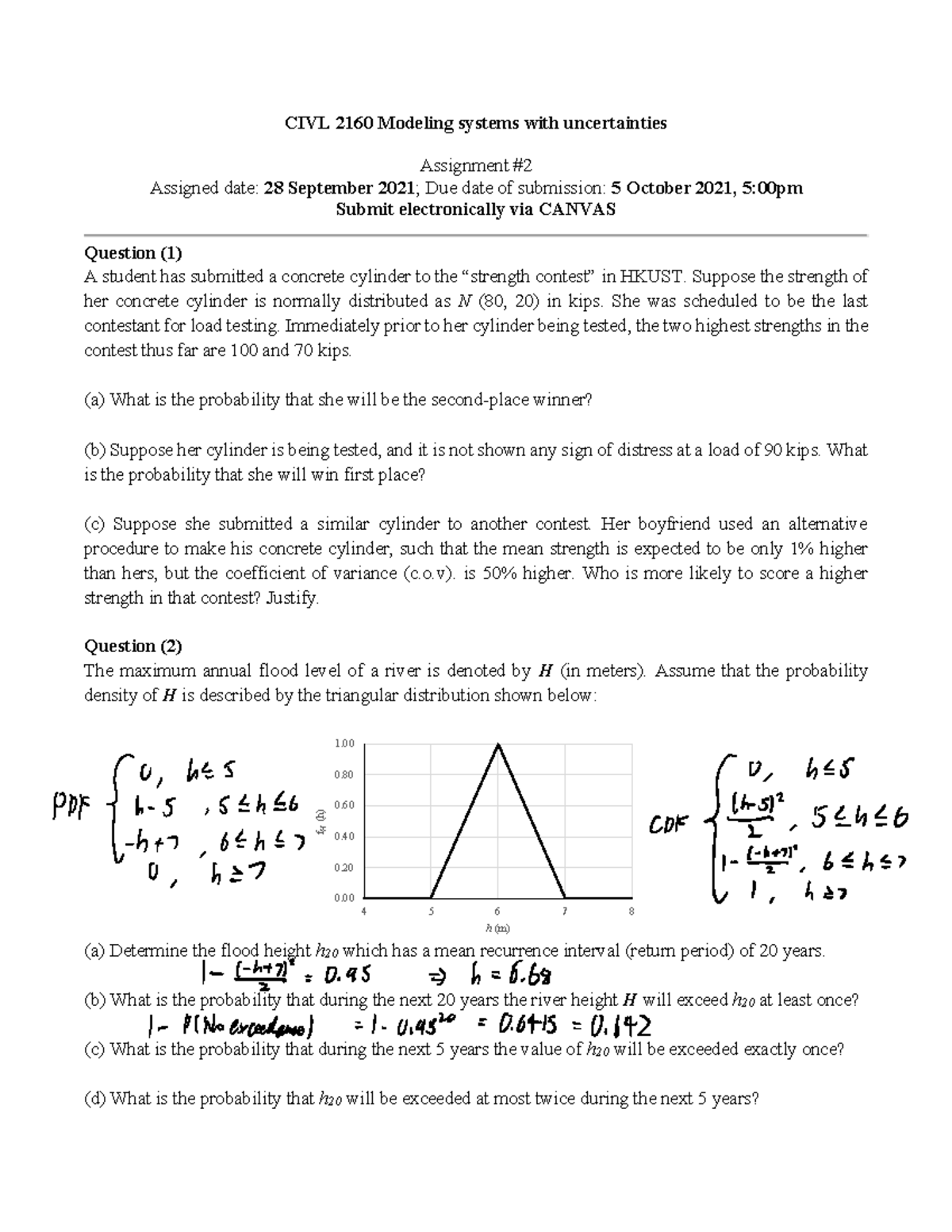Assignment+2-2021F - ASSIGNMENT QUESTION - CIVL 2160 Modeling systems ...