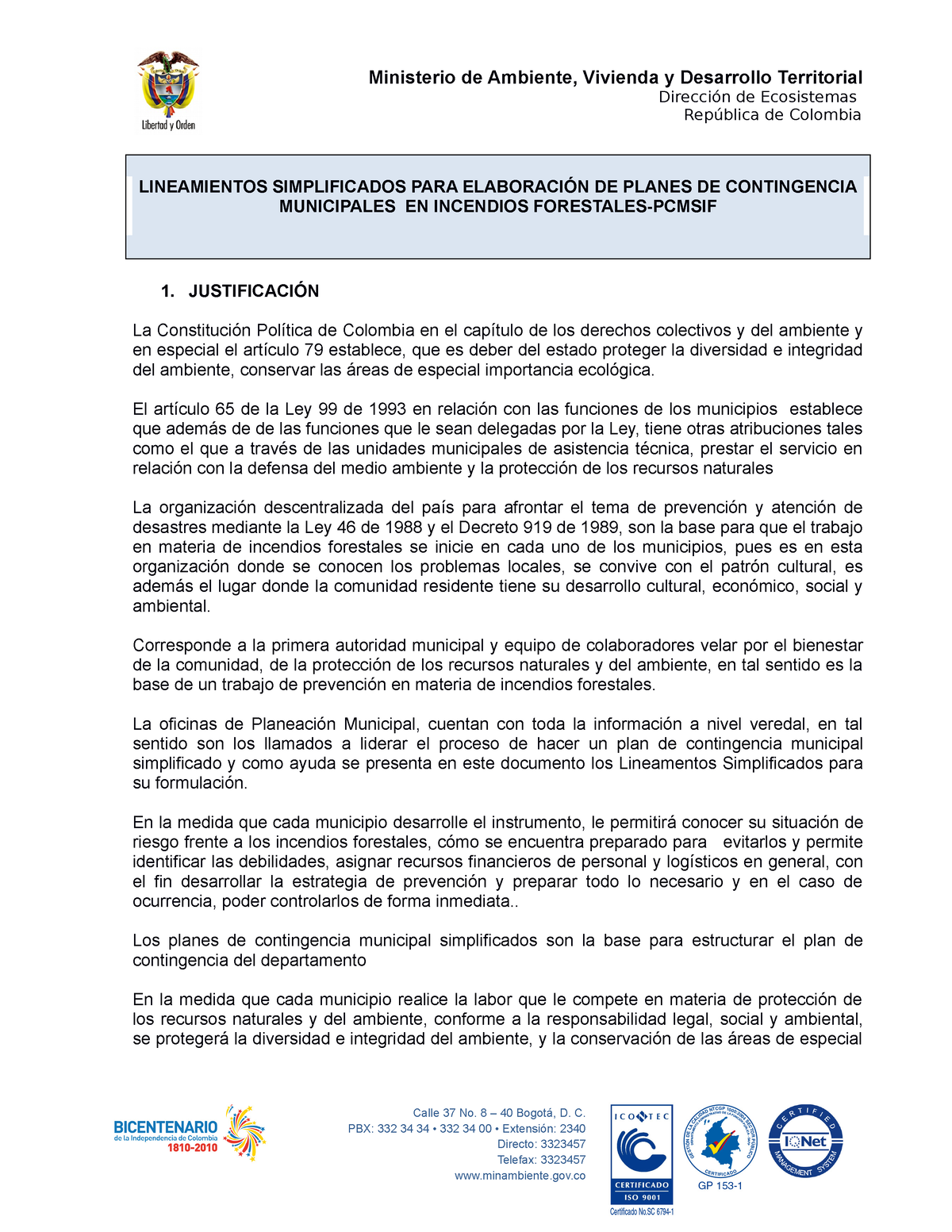 Lineamientos Simplificados Incendios Minambiente Septiembre 20 De 2010 ...