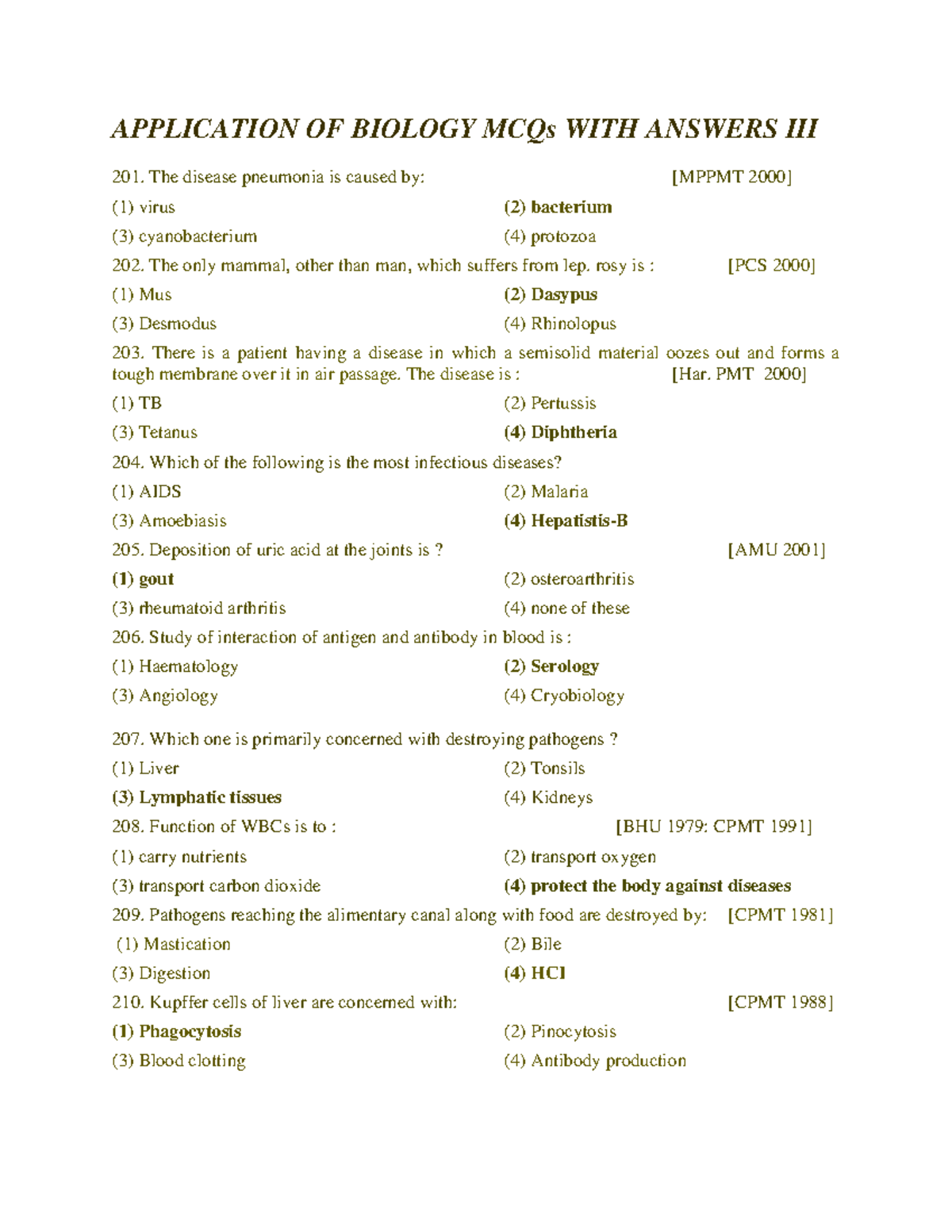 Application OF Biology MCQs WITH Answers III - APPLICATION OF BIOLOGY ...