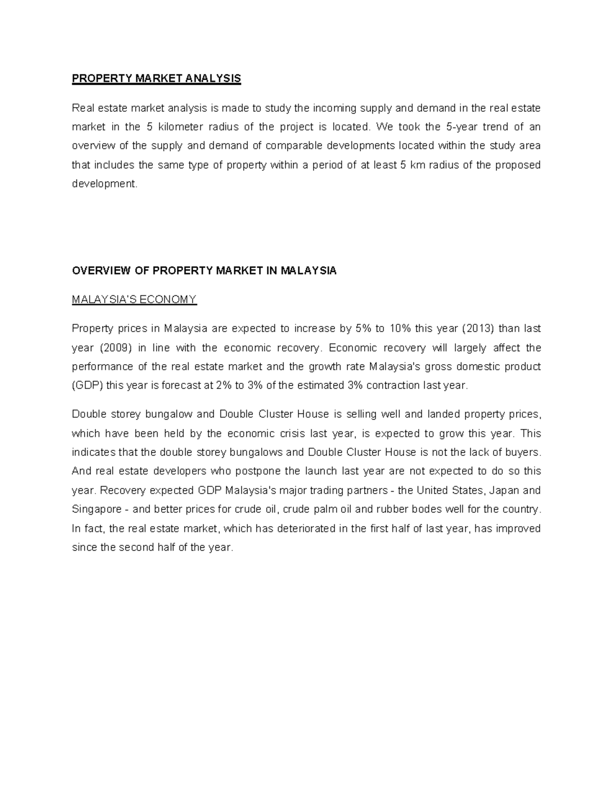 Assignment RES518 Uitm 2016 PROPERTY MARKET ANALYSIS Real Estate