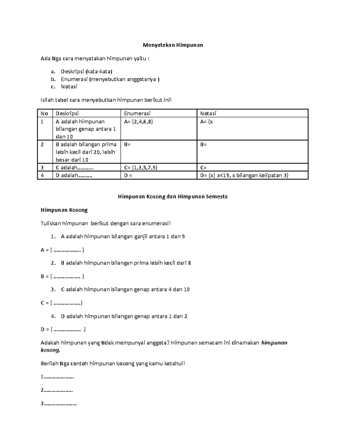 Himpunan 2 - Ekonomi - Menyatakan Himpunan Ada Tiga Cara Menyatakan ...