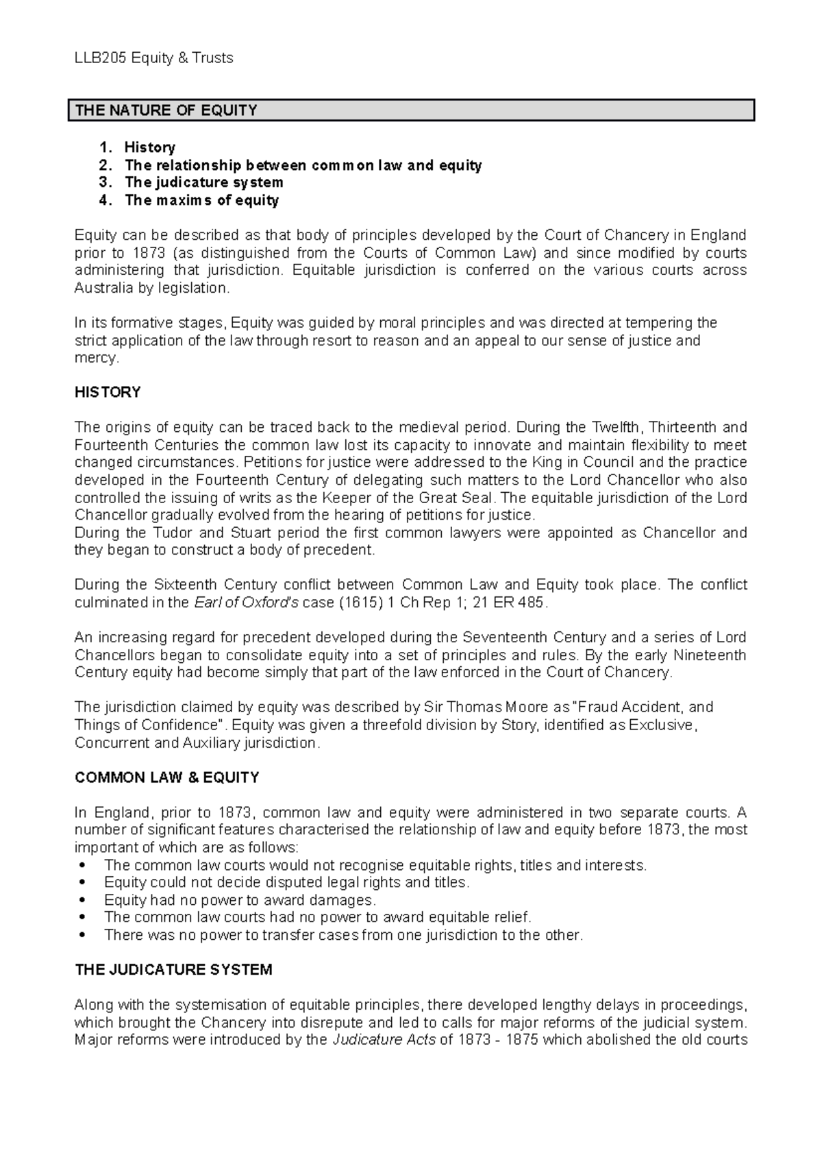 LLB205 Equity & Trusts Study Notes for Exam - THE NATURE OF EQUITY 1 ...