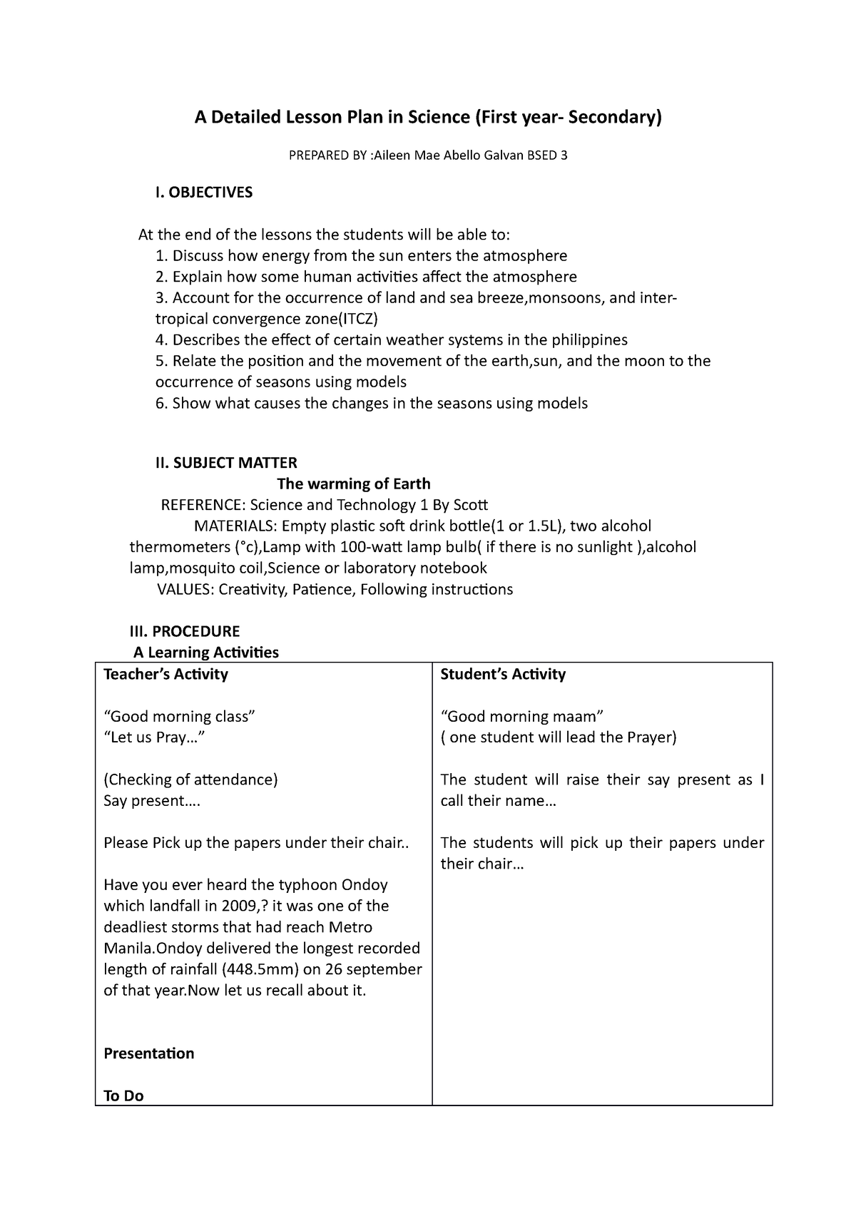 A Detailed Lesson Plan In Science - OBJECTIVES At The End Of The ...