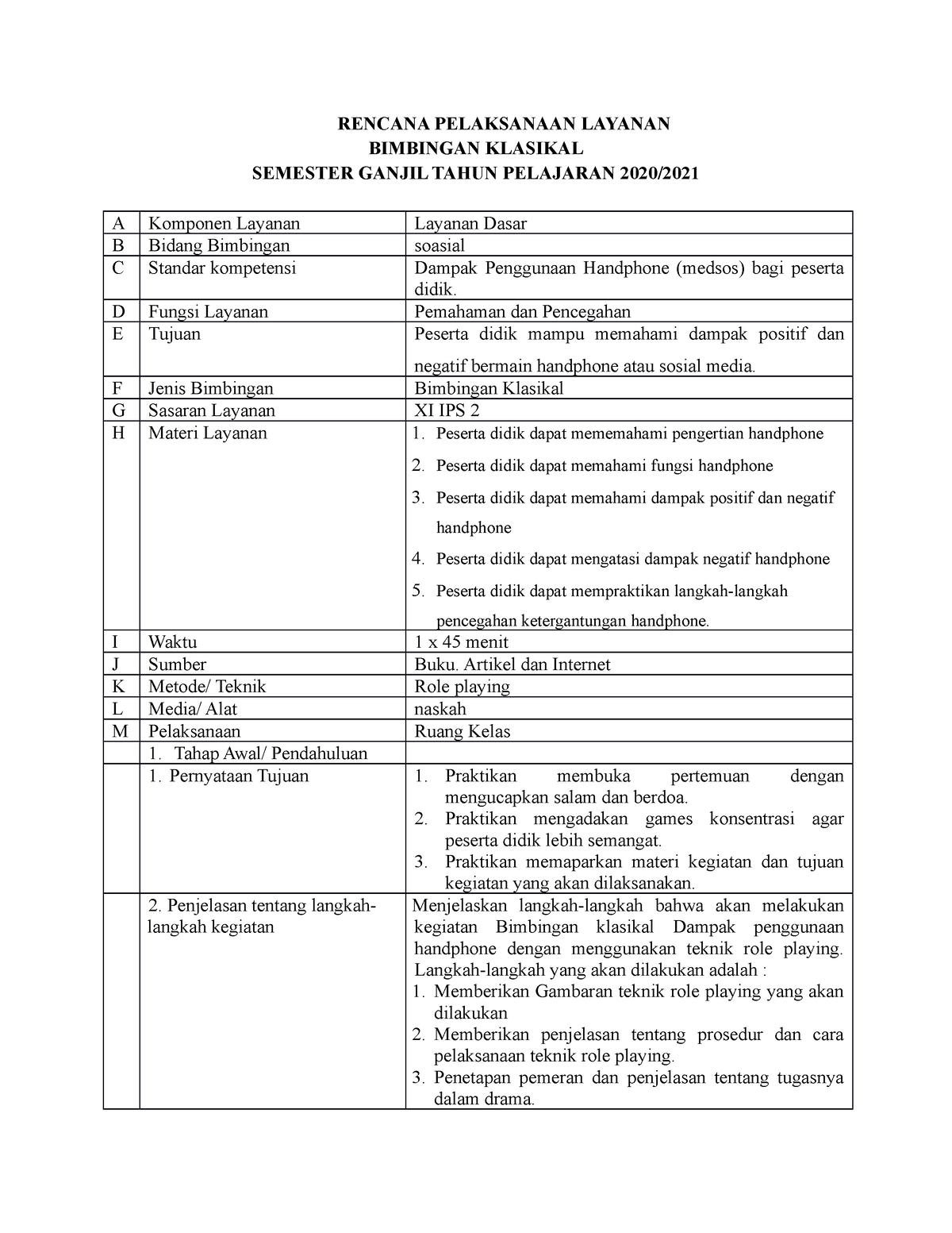 9. Klasikal - RENCANA PELAKSANAAN LAYANAN BIMBINGAN KLASIKAL SEMESTER ...