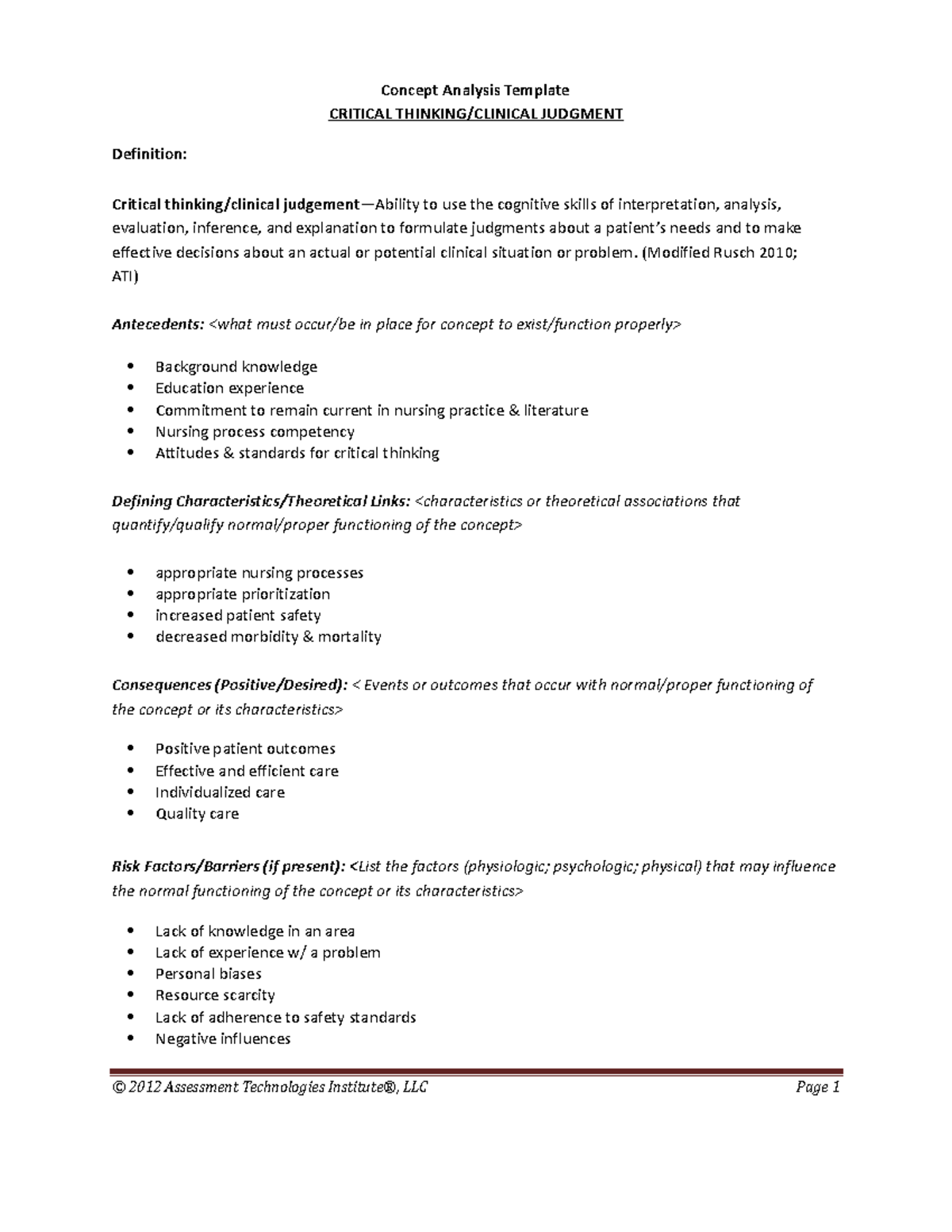 critical thinking and clinical judgement concept analysis