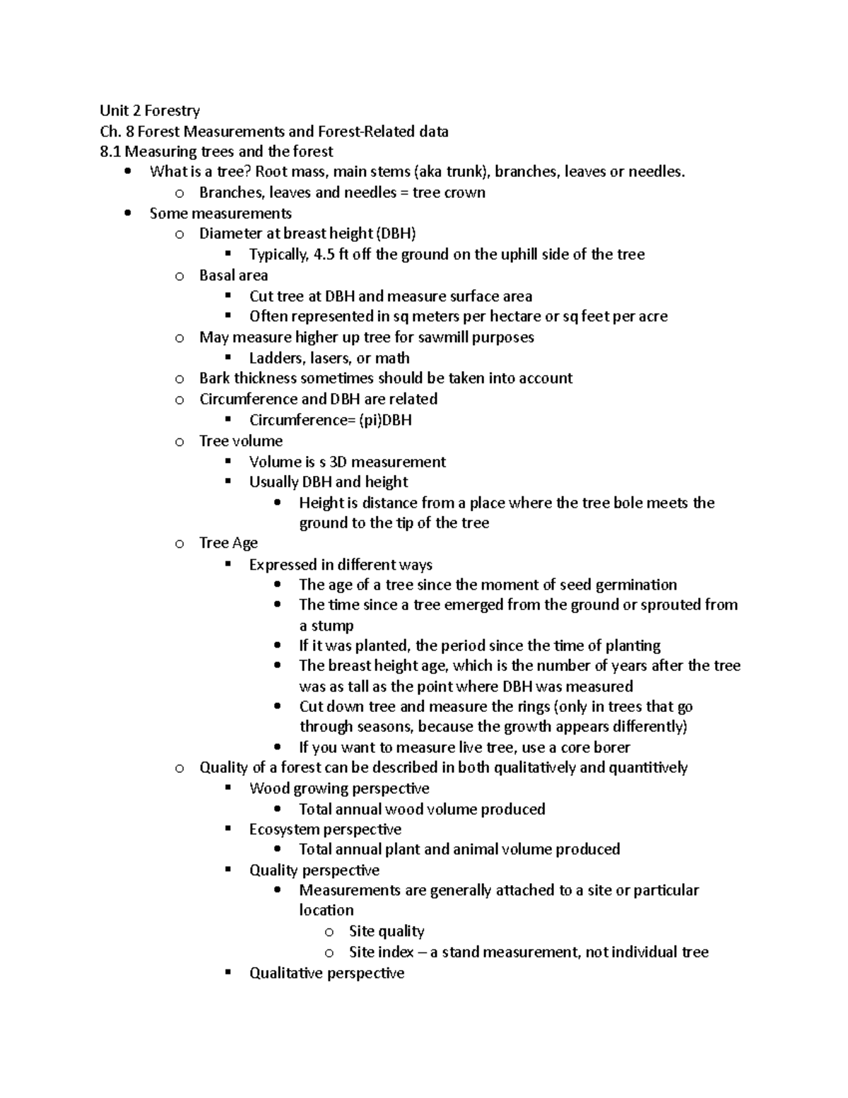 Unit 2 Forestry - Lecture notes Chapter 8 and 10 - Unit 2 Forestry Ch ...