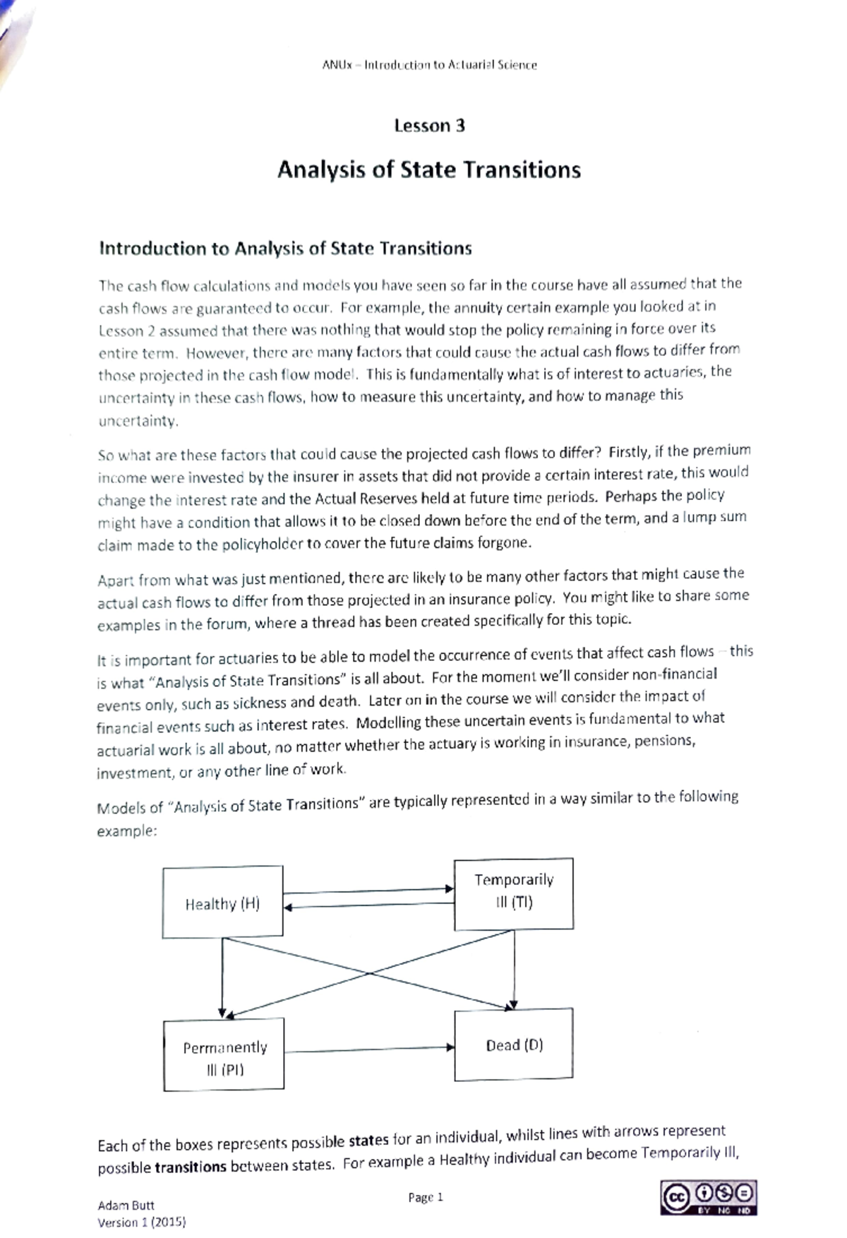 Analysis OF State Transition - ANUX-Introduction to Actuarial Science ...