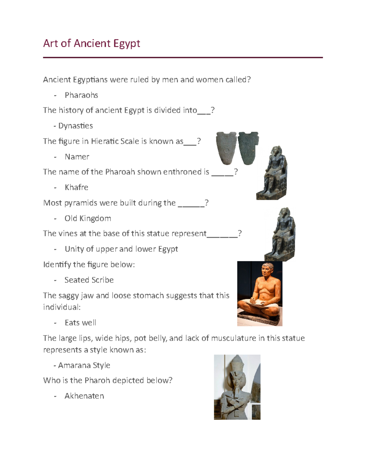 Ancient Egypt Notes - On Final Exam - Art Of Ancient Egypt Ancient ...