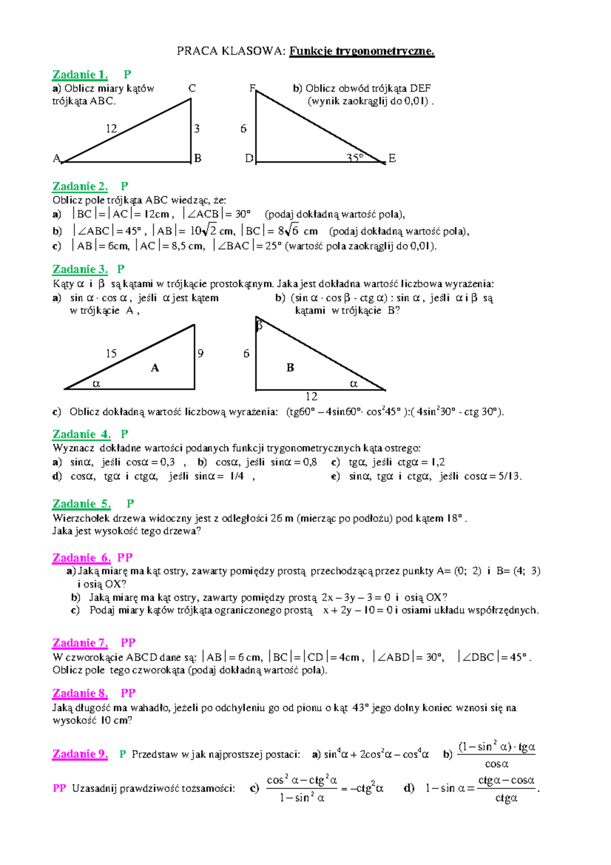 3 Funkcje Trygonometryczne Sprawdzian Chomikuj www.studocu.com