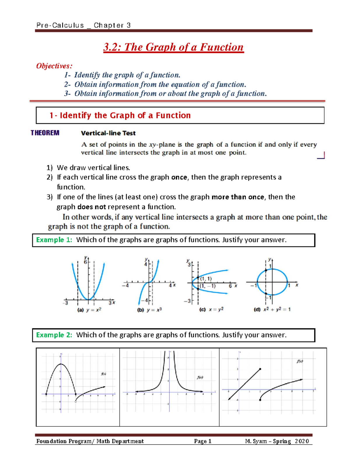 3.2 The graph of Functions - Spring 2020 - 3: The Graph of a Function ...