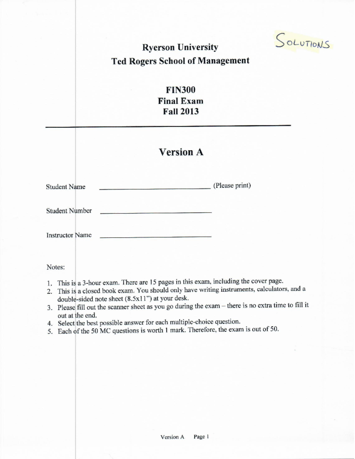 Final exam 6 December 2013, questions and answers - fin 300 - Studocu