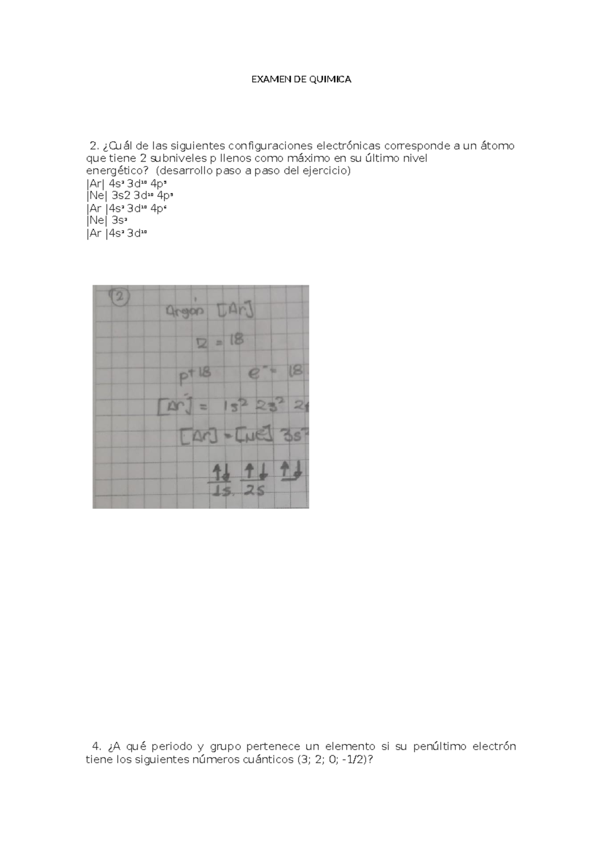 Examen De Quimica Resuelto - EXAMEN DE QUIMICA ¿Cuál De Las Siguientes ...