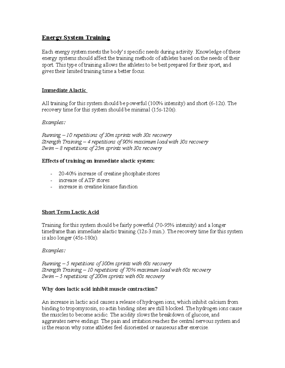 Energy System Training - Energy System Training Each energy system ...