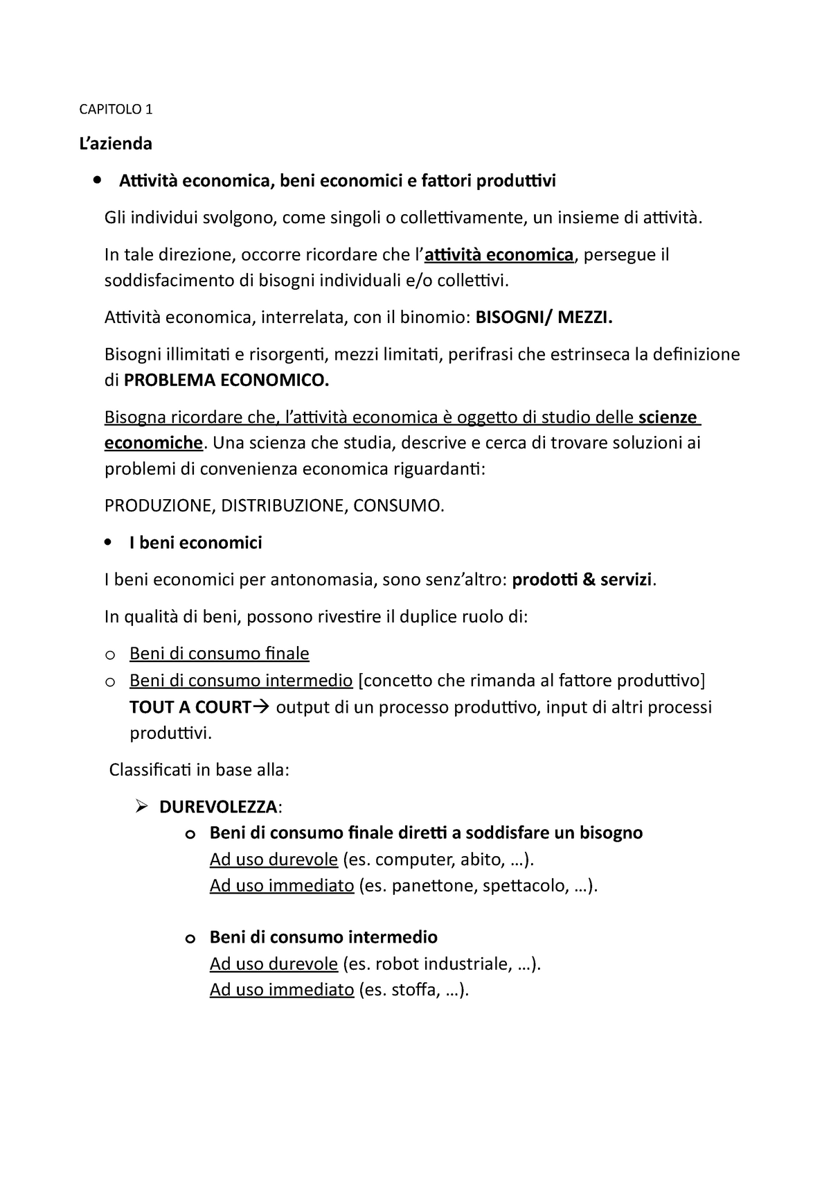 Economia Aziendale - CAPITOLO 1 L’azienda Attività Economica, Beni ...