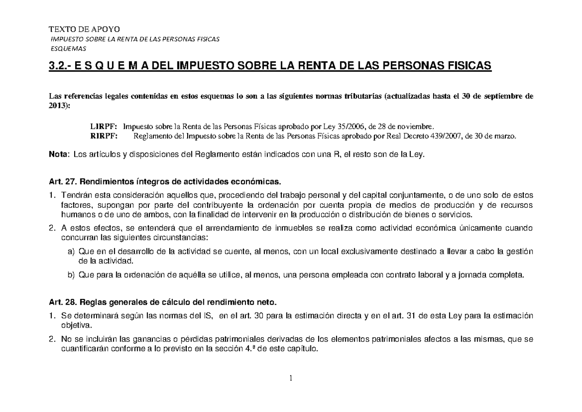 Esquema de IRPF - IMPUESTO SOBRE LA RENTA DE LAS PERSONAS FISICAS ...