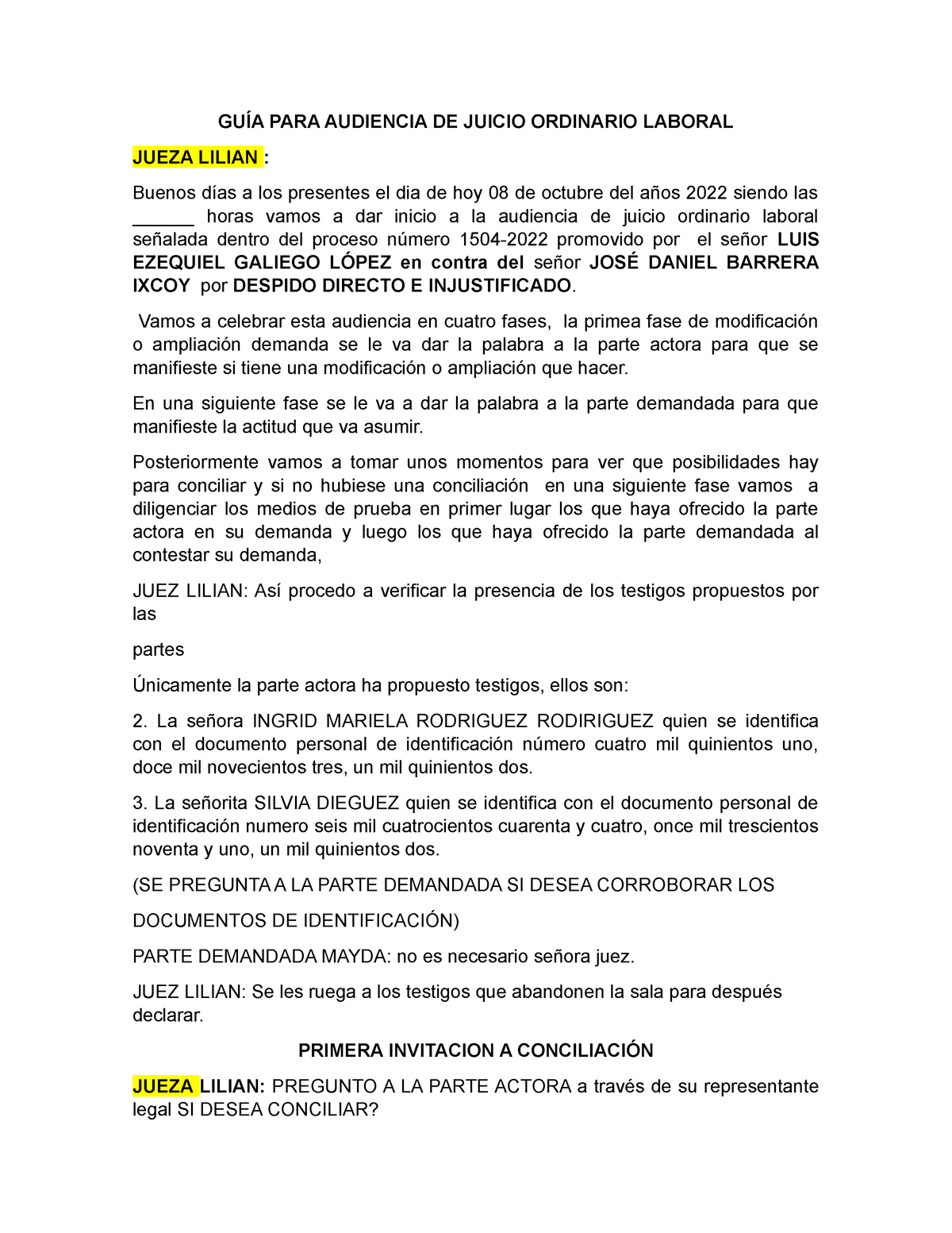 Guía para audiencia de juicio ordinario laboral (2) (1) - GUÍA PARA ...