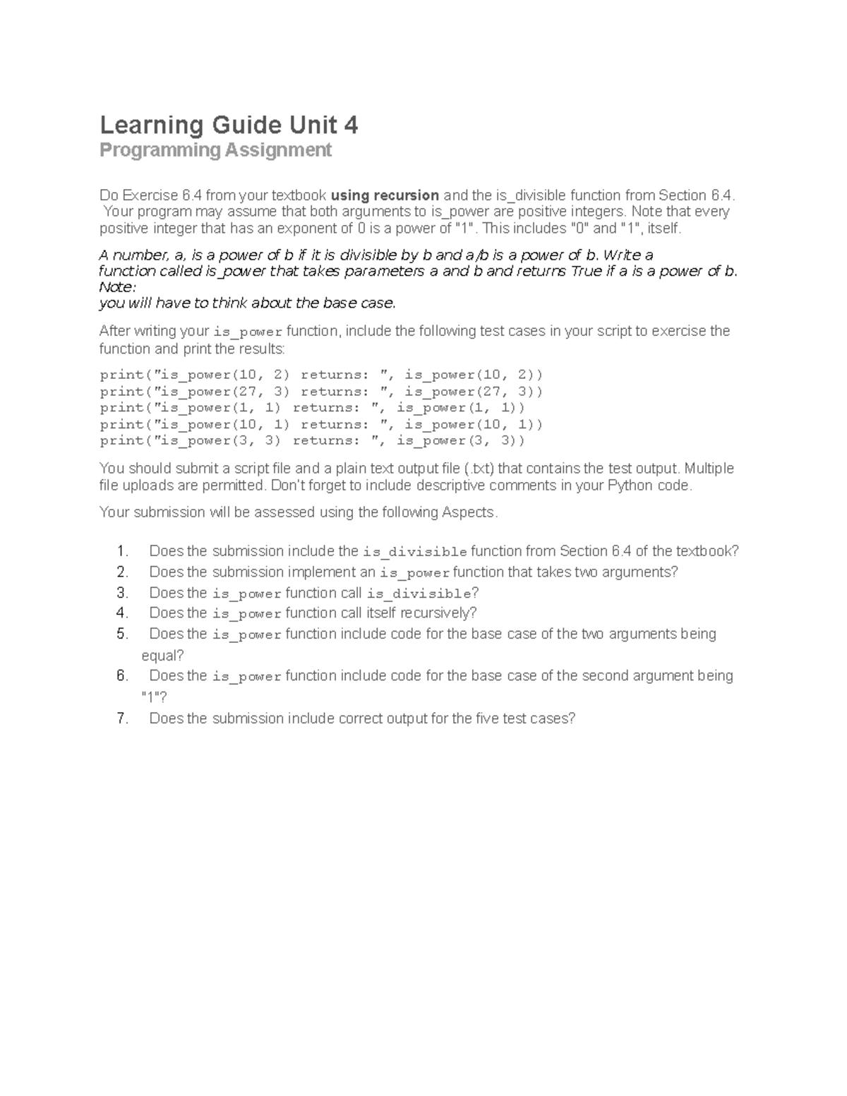 Programming Assignment 2 - Learning Guide Unit 4 Programming Assignment ...