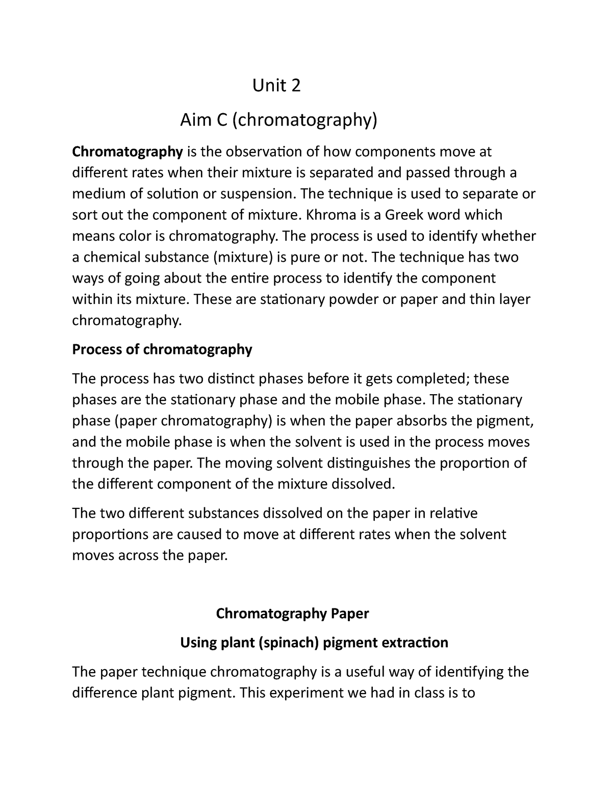 chromatography assignment unit 2