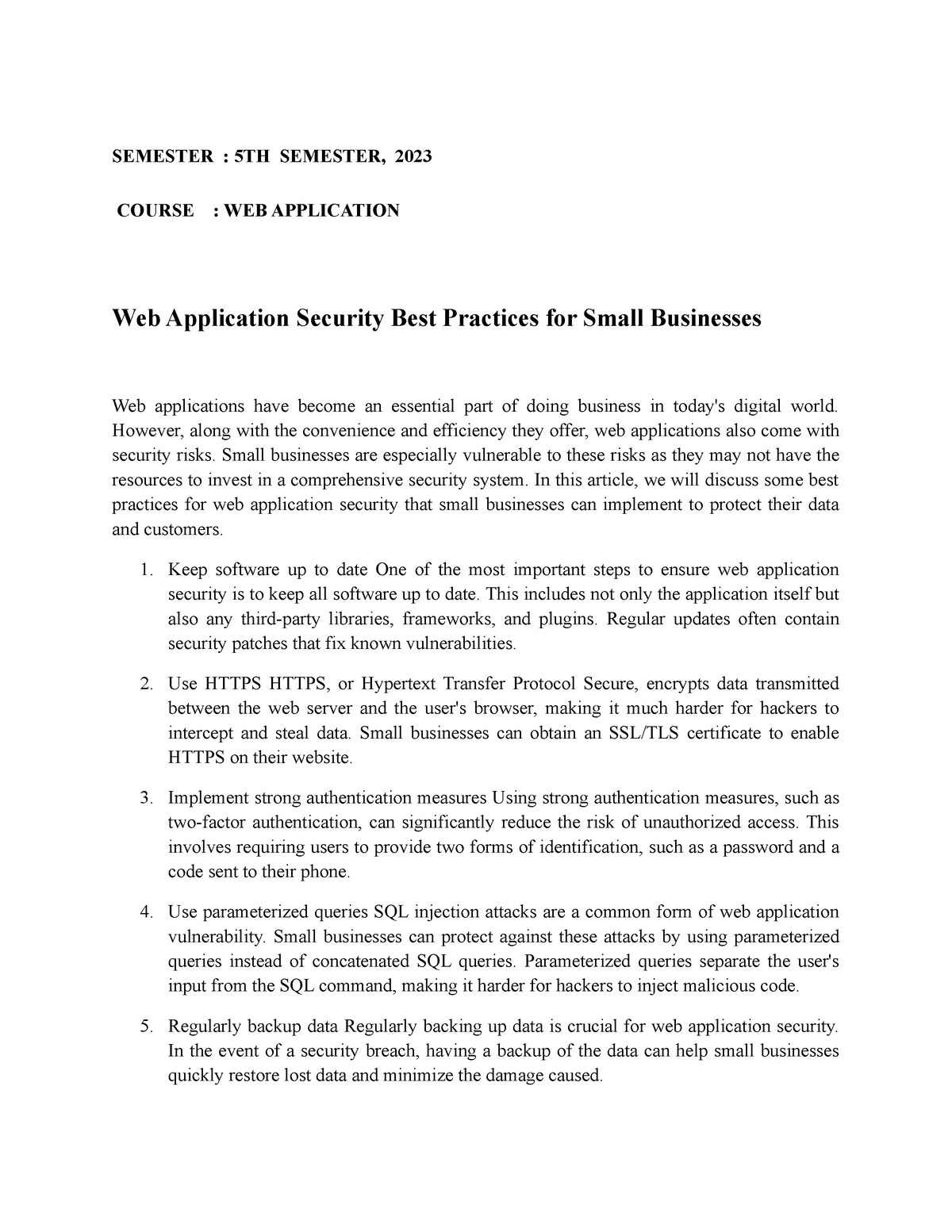 Web Application Security Best Practices For Small Businesses - SEMESTER ...