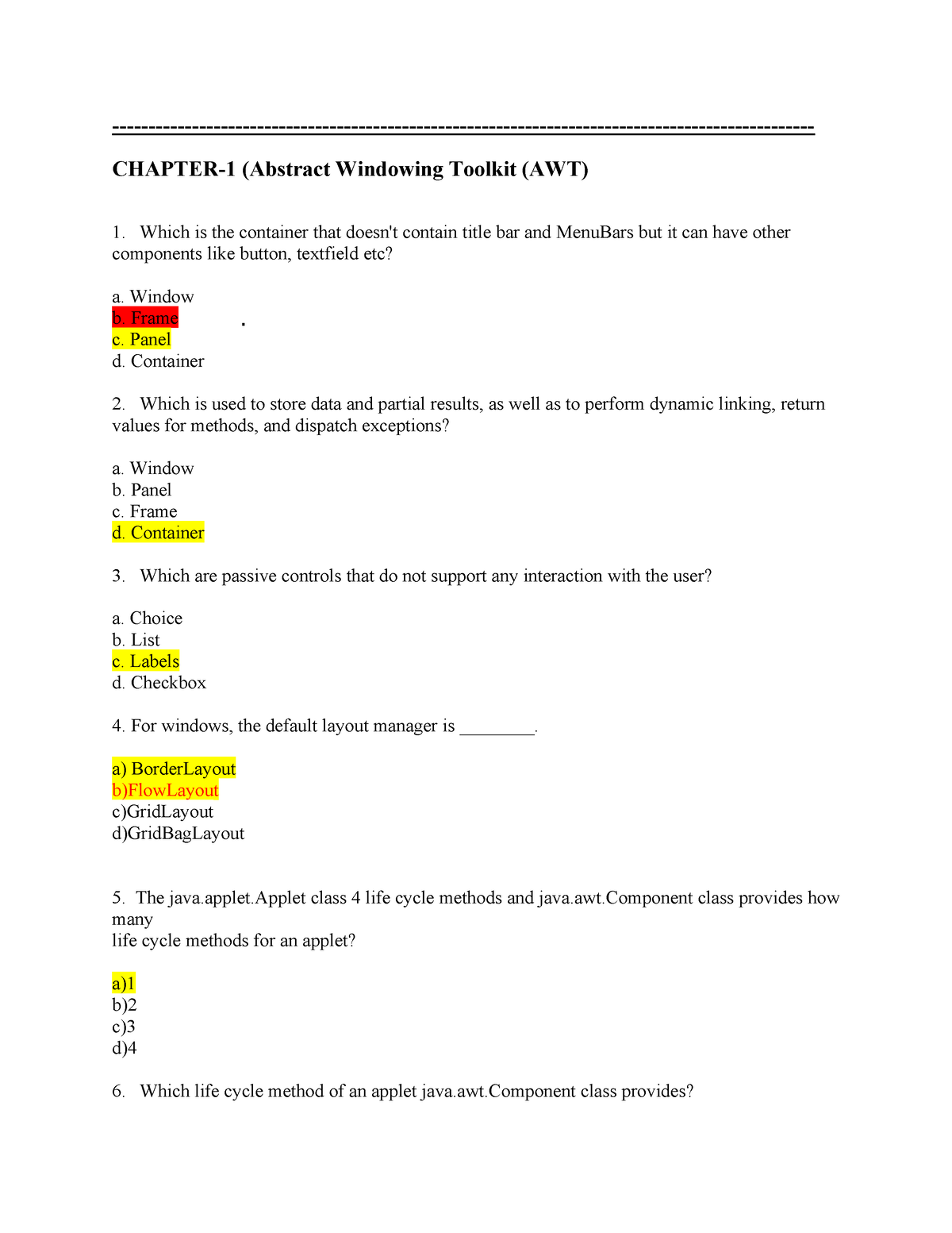 MCQ Of Unit 1 & 2 AJP - CHAPTER-1 (Abstract Windowing Toolkit (AWT) 1 ...