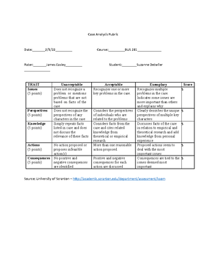 Case Analysis Rubric - Case Analysis Rubric Date ...