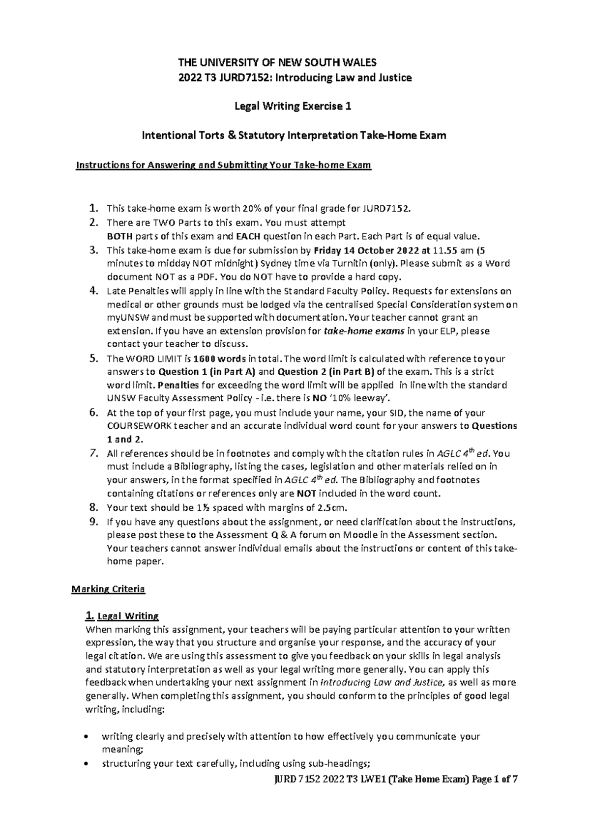T3 2022 JURD7152 LWE1 Final THE UNIVERSITY OF NEW SOUTH WALES 2022 T3