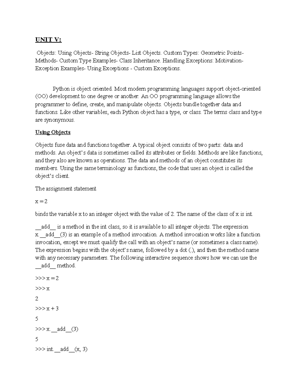 UNIT V Python - edrftyujkl; - UNIT V: Objects: Using Objects- String ...