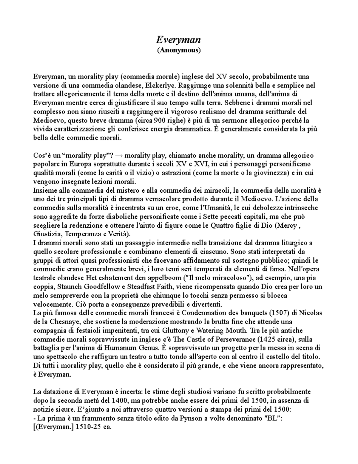Everyman - spiegazione - Everyman (Anonymous) Everyman, un morality ...