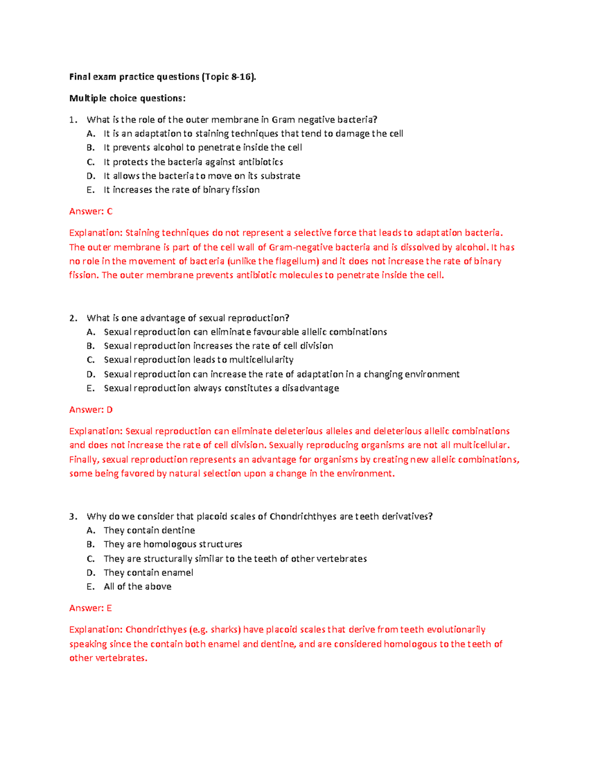 Practice questions - with answers (Topic 8-16) - Final exam practice ...