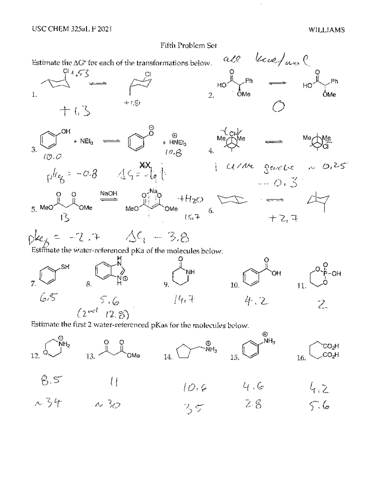 Organic Chemistry problem set 5 answer key - CHEM322aL - Studocu