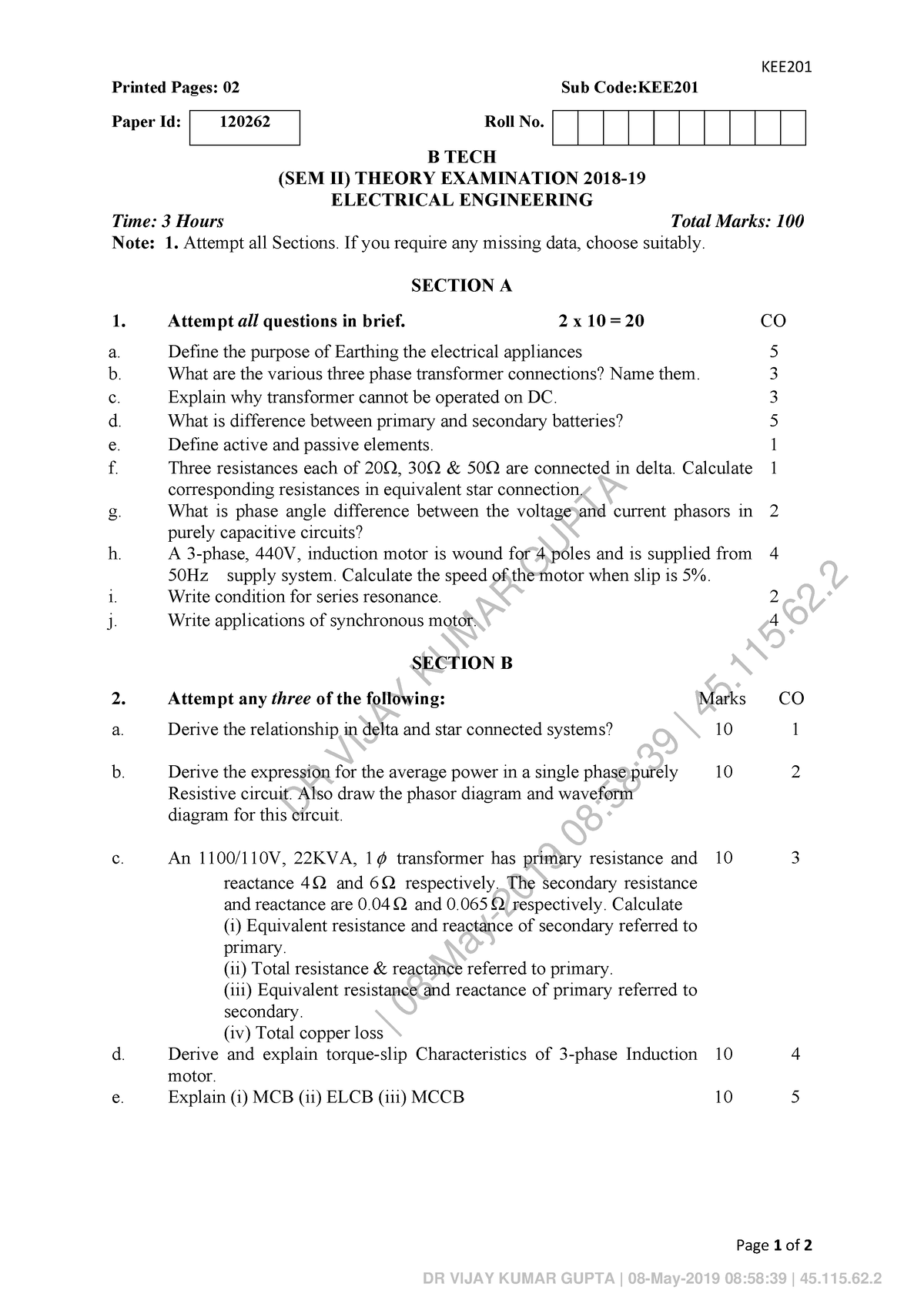 Electrical Engineering-KEE 201 - DR VIJAY KUMAR GUPTA | 08-May-2019 08: ...