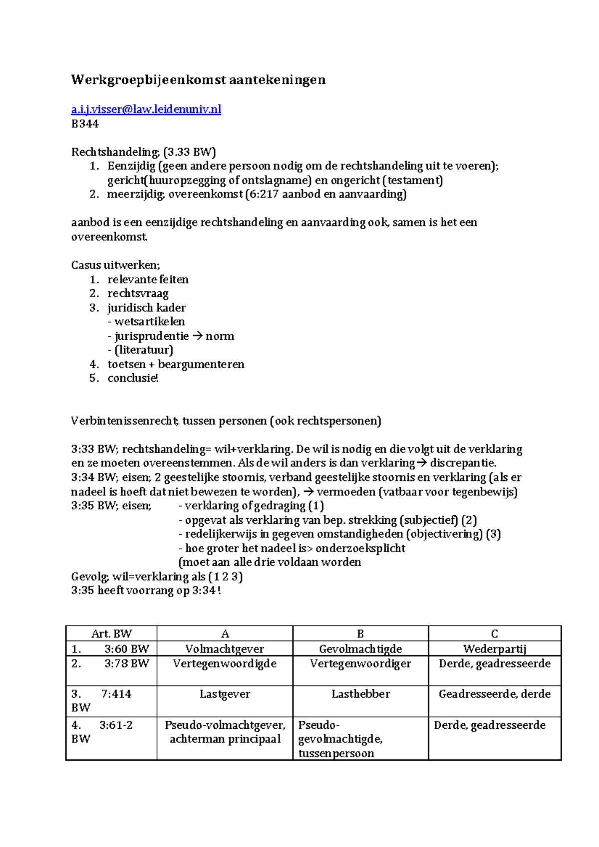 Werkgroep Uitwerkingen Inleiding Burgerlijk Recht Werkgroepbijeenkomst ...