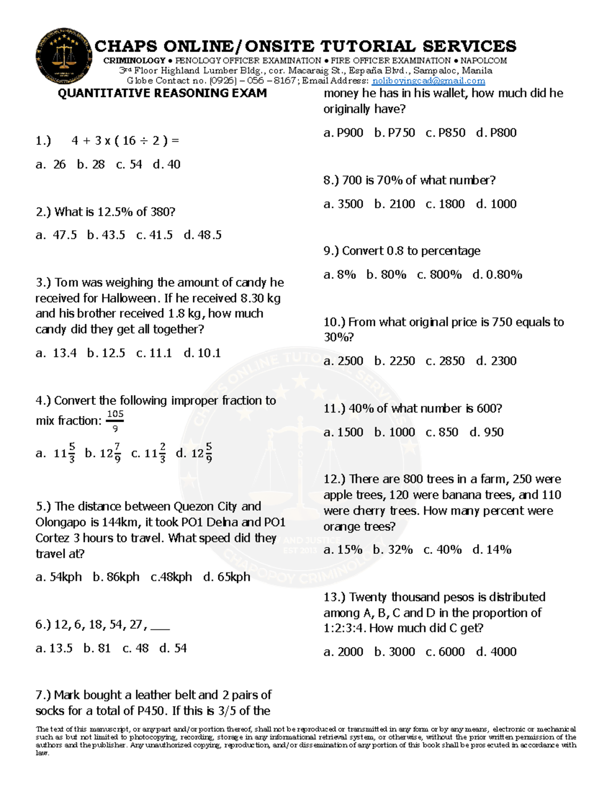 Quantitative- Reasoning-EXAM - ####### CRIMINOLOGY PENOLOGY OFFICER ...
