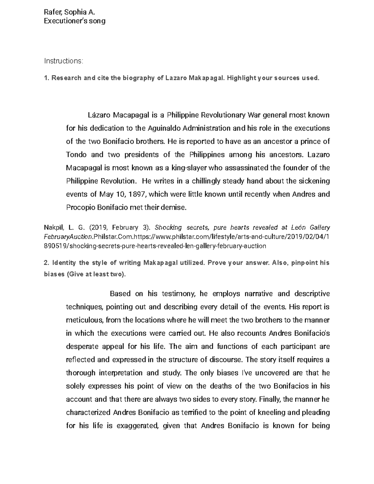 History Assigment #4 READINGS IN PHILIPPINES HISTORY 4 - Rafer, Sophia ...