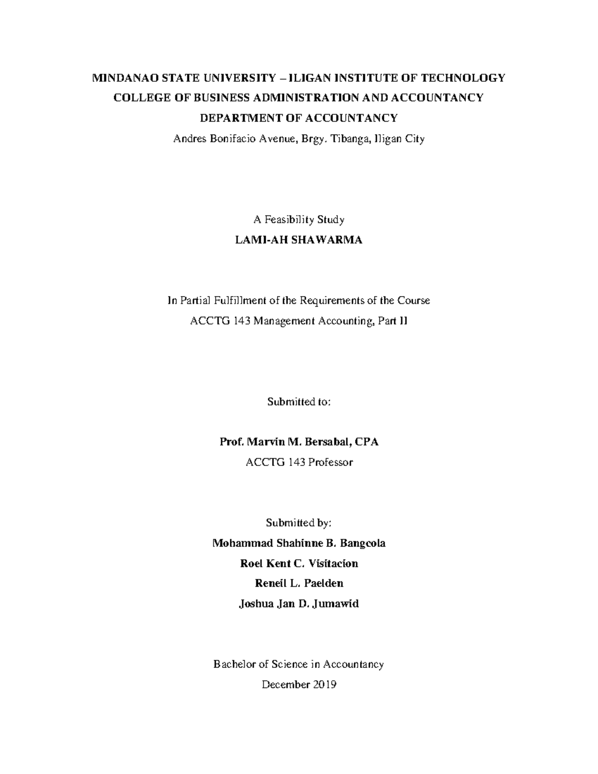 A Feasibility Study LAMI AH Shawarma - MINDANAO STATE UNIVERSITY 3 ...