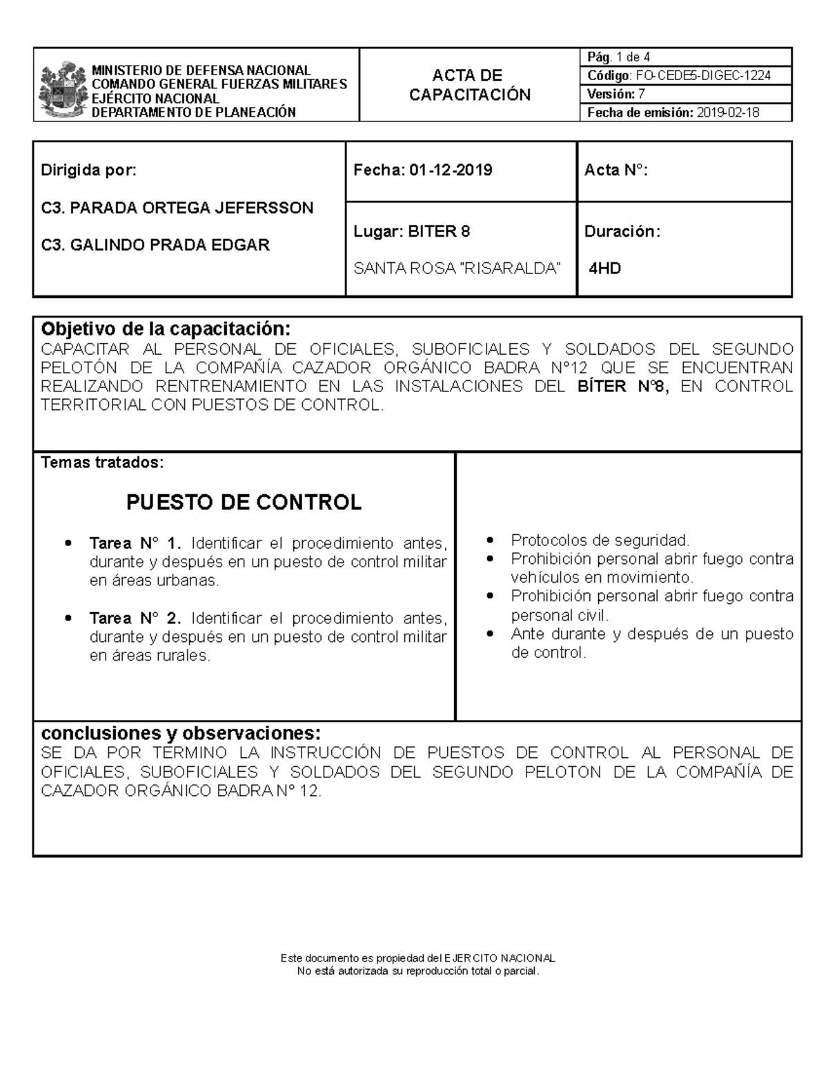 Puesto DE Control COMUNICACIONE3S MINISTERIO DE DEFENSA NACIONAL