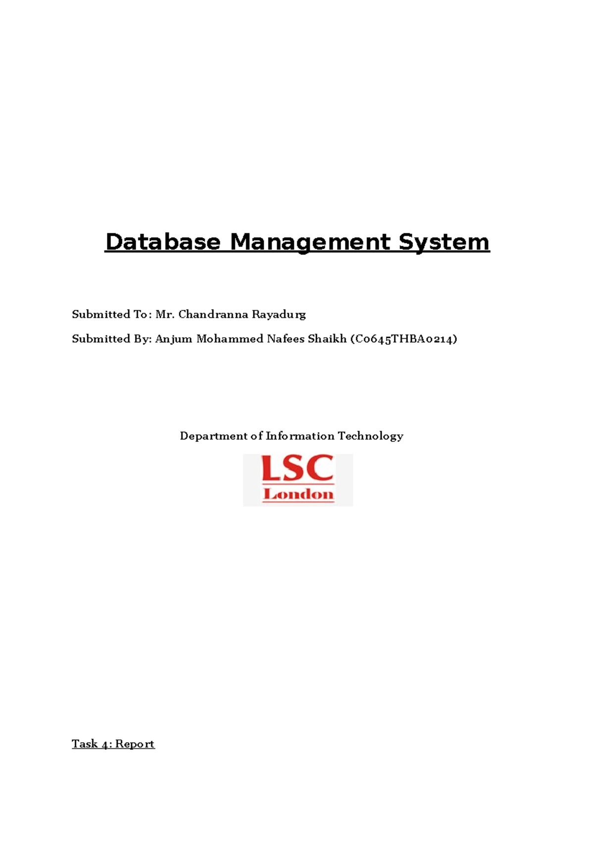 Data Base Assignment - coursework - Database Management System ...