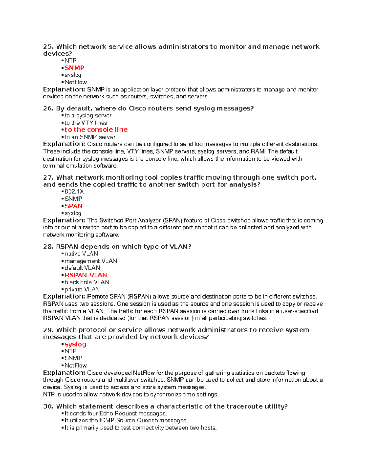 Chapter 24 Quiz – Network Assurance (Answers) CCNPv 8 Encor - 25. Which ...