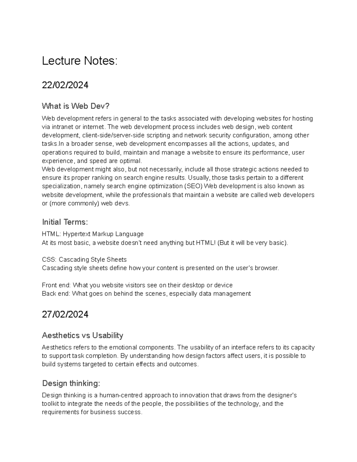 COMP1710 Lecture Notes - Lecture Notes: 22/02/ What is Web Dev? Web ...