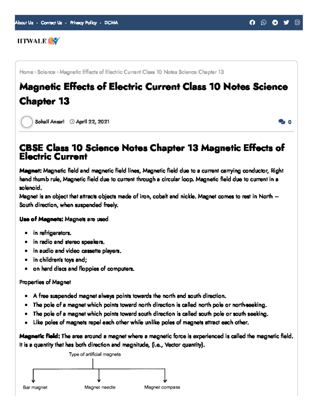 Magnetic Effects of Electric Current Note - Magnetic field due to ...
