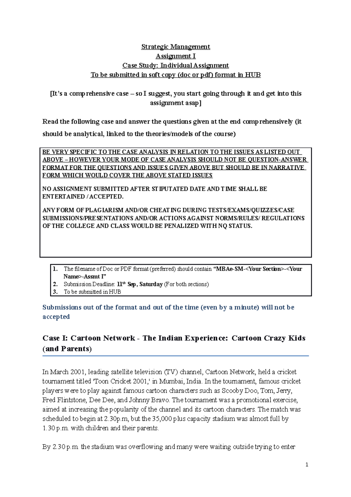 Assignment I - Cartoon Network- Case study - 11th Sep - Strategic ...
