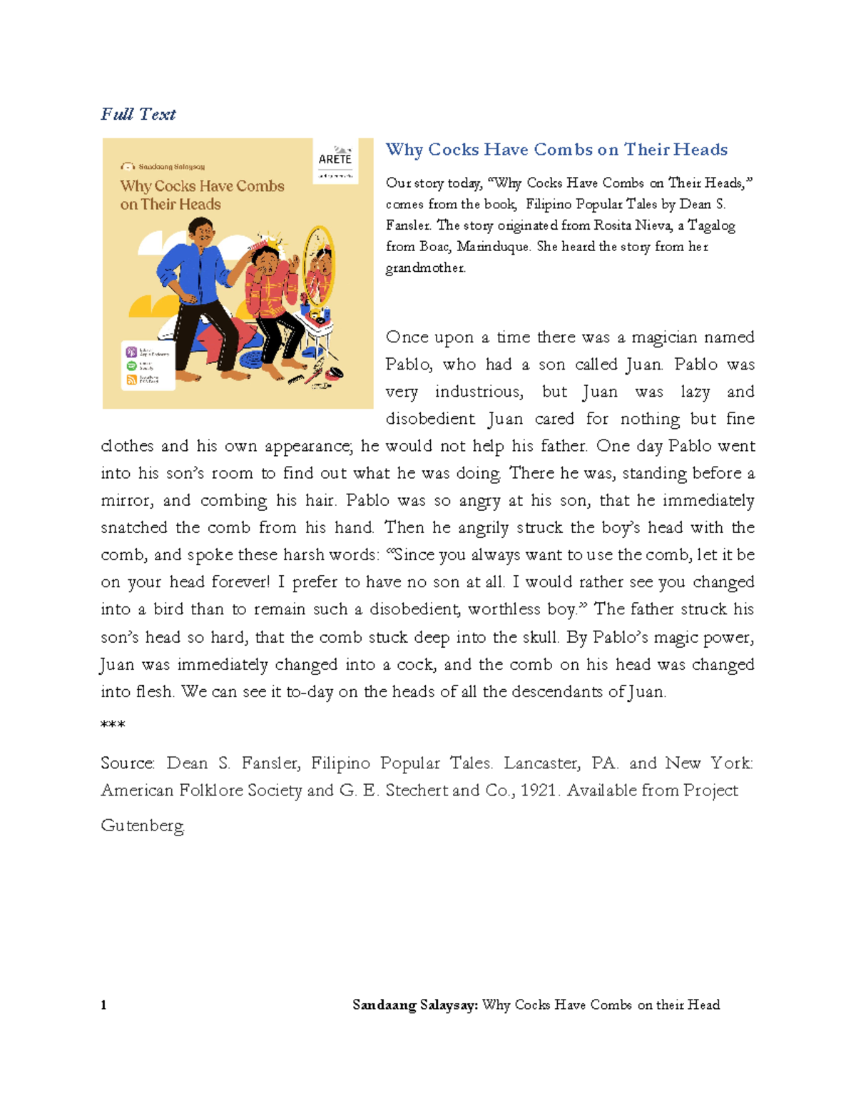 Cocks have Combs - Reading materials - Full Text Why Cocks Have Combs ...