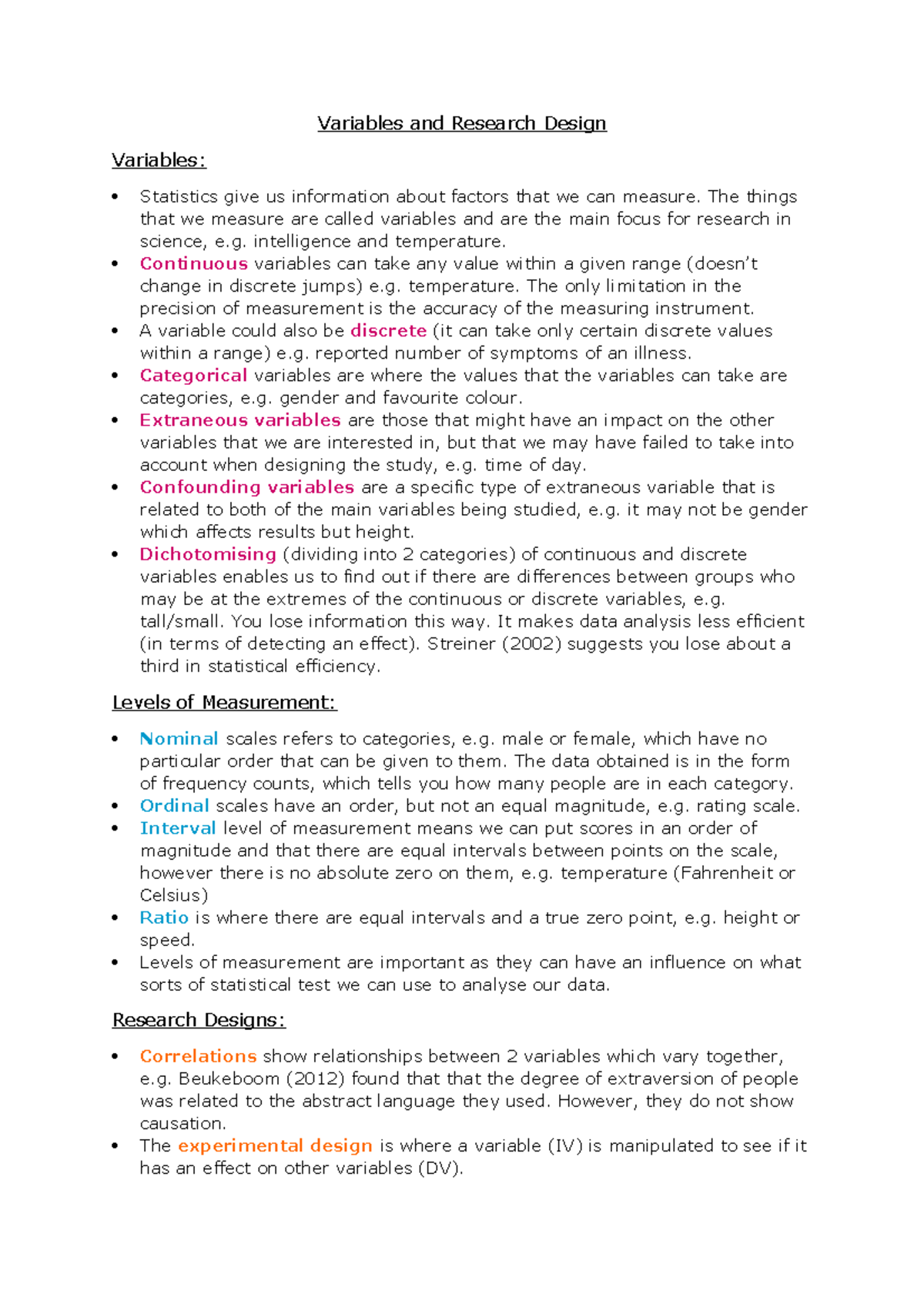 Variables and Research Design - Variables and Research Design Variables ...
