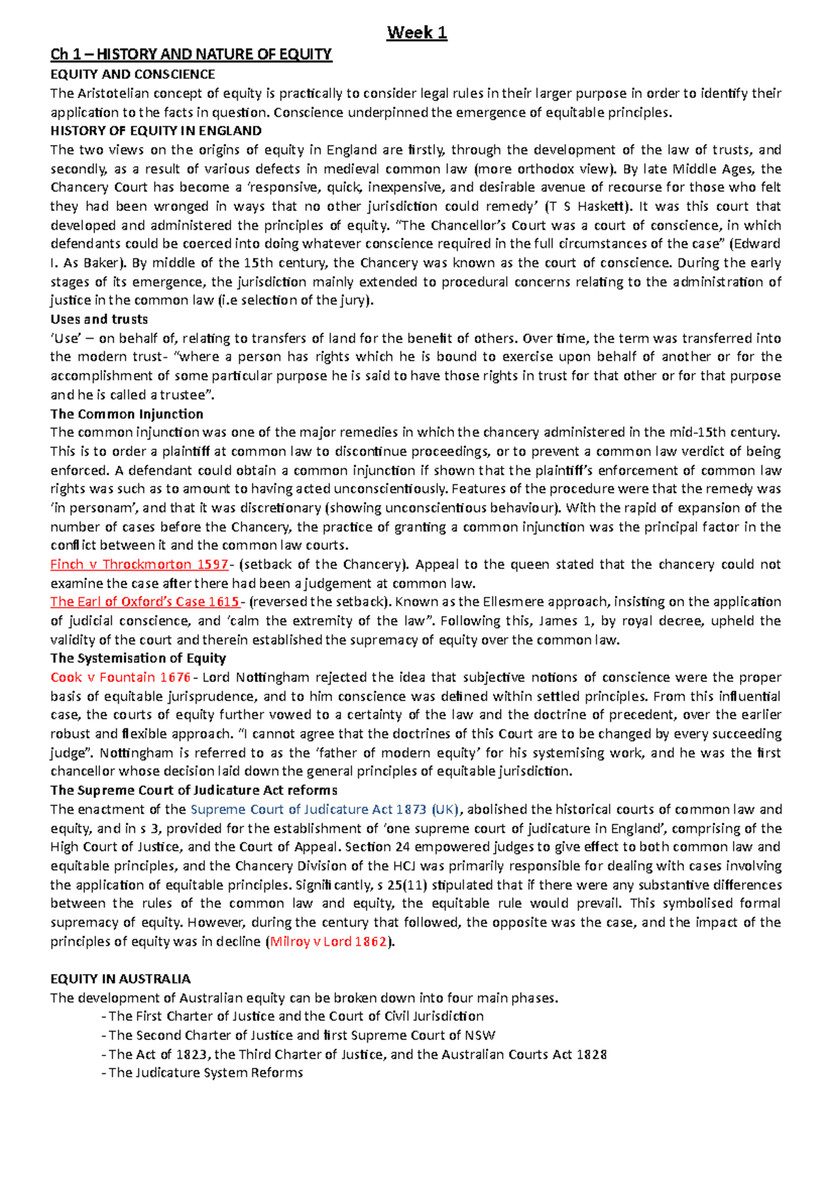 Equity and Trusts - Distinction Notes - Week 1 Ch 1 – HISTORY AND ...