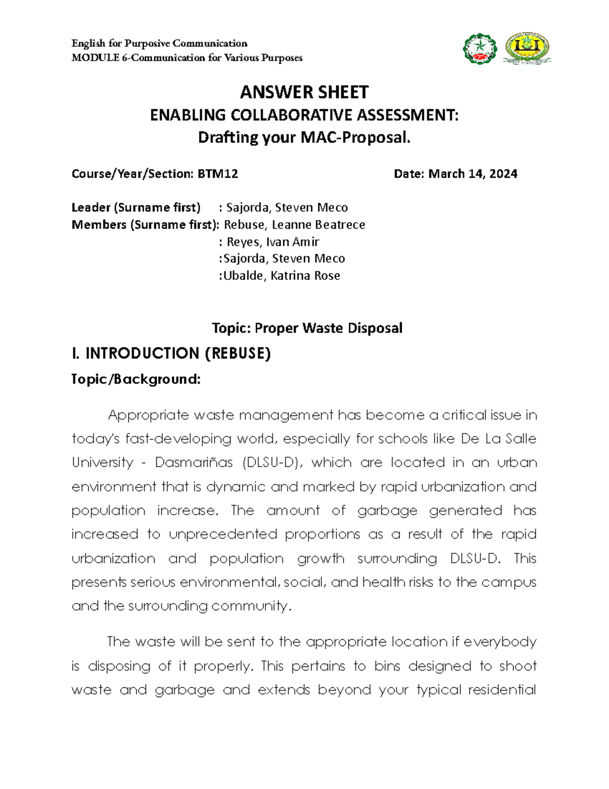 MAC Proposal Group 10 - MODULE 6-Communication for Various Purposes ...