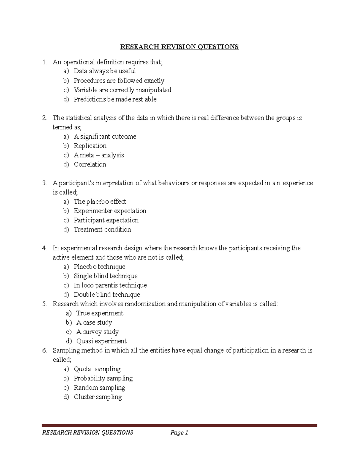 Research Revision Questions 21 RESEARCH REVISION QUESTIONS An